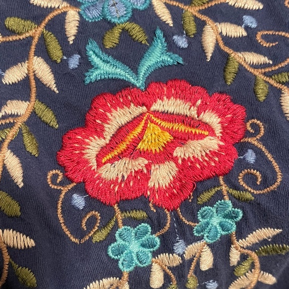 Johnny Was Dress Blue Floral Embroidered Cotton Jersey Sleeveless Tank Small S - Picture 4 of 5